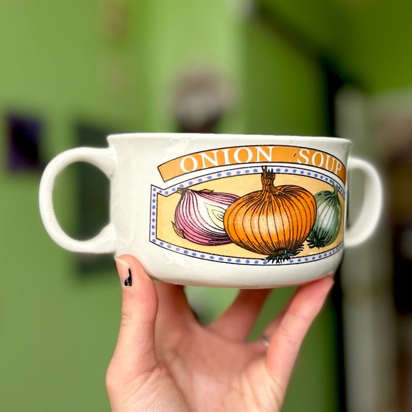 Vintage Cottagecore Rustic Retro Ceramic Onion Soup Farmhouse Bowl Mug Handles - Picture 2 of 8
